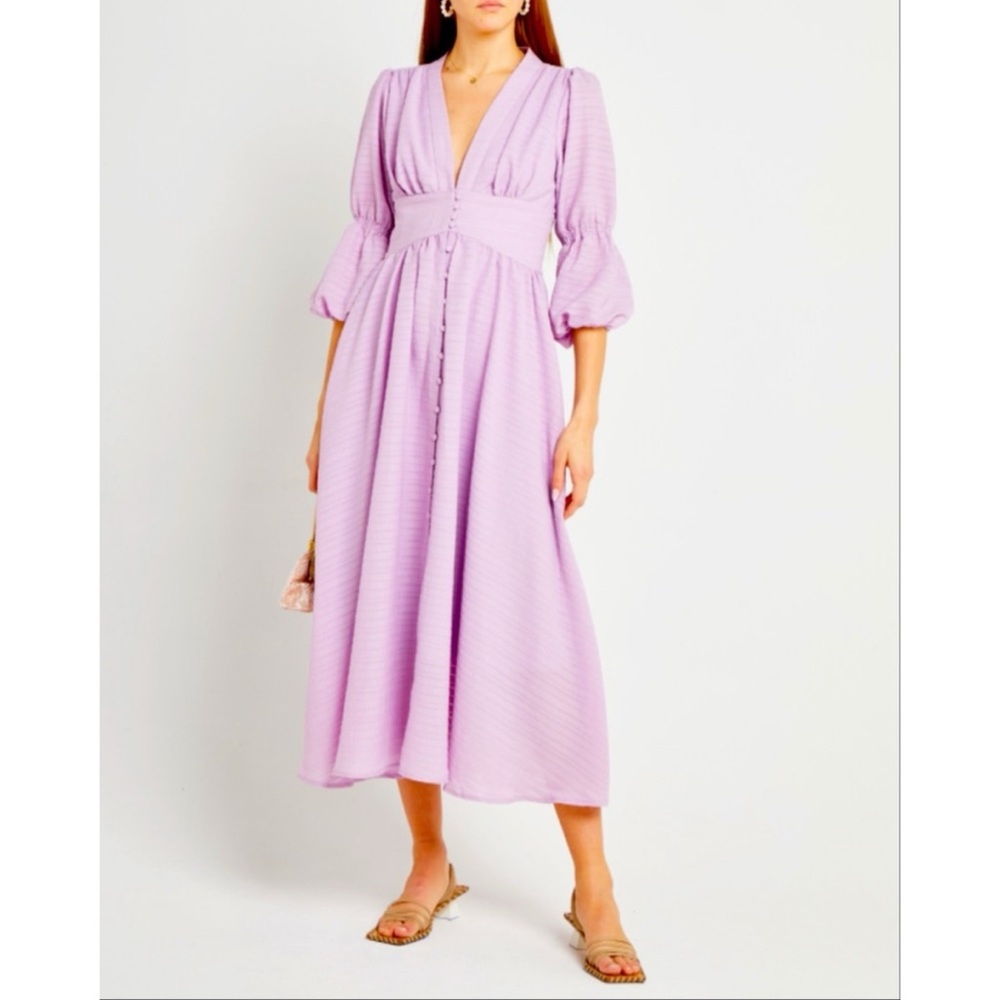 NWT o.p.t. Light Purple Massaya Textured Button Front Puff Sleeve Midi Dress S